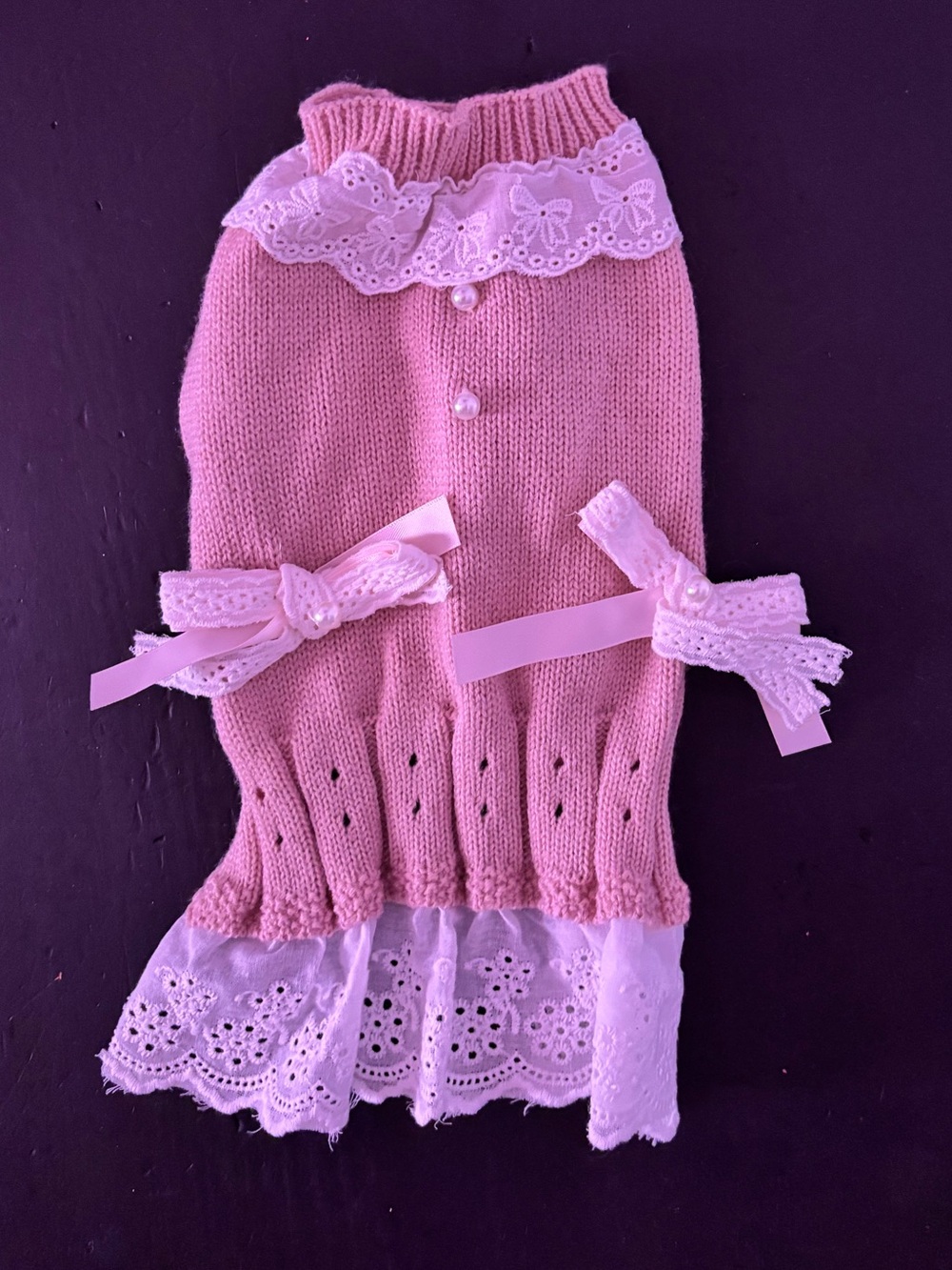 Dog Sweater Mauve with Bow attachments